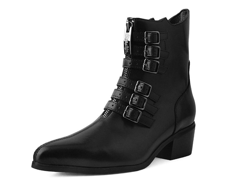 T2301L Black Victorian Anarchic 6-Buckle Pointed Boot