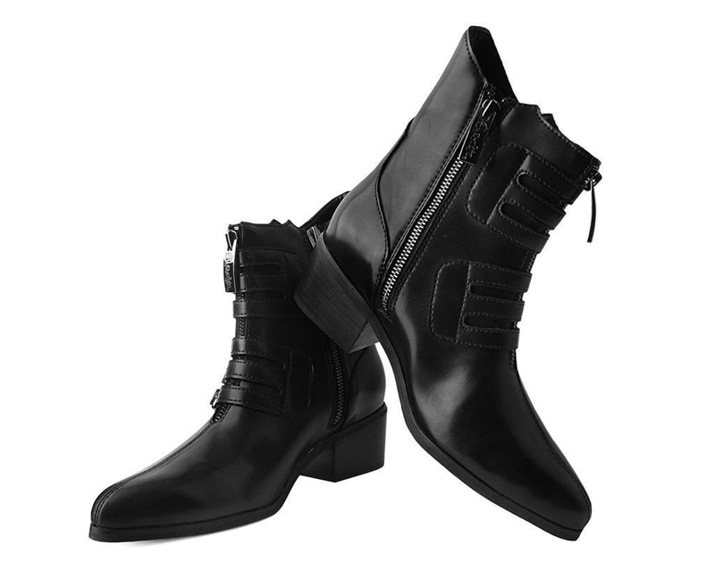 T2301L Black Victorian Anarchic 6-Buckle Pointed Boot