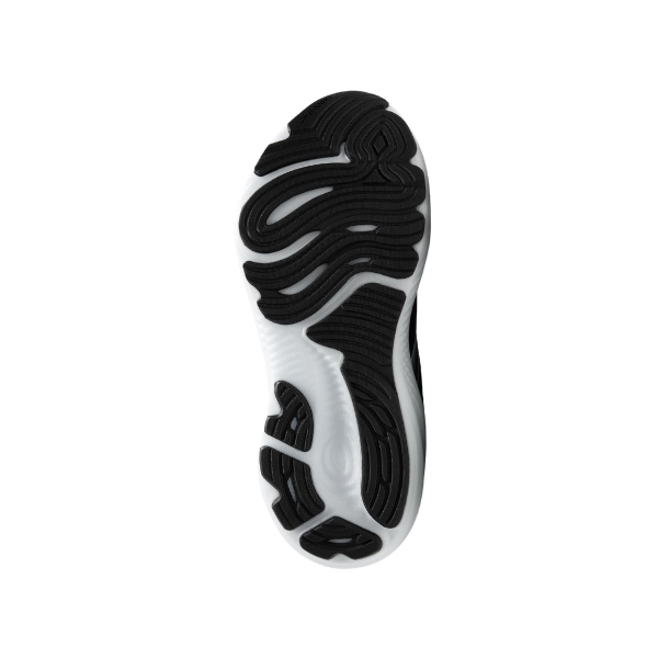 The sole of the BROOKS Mens Glycerin GTS 22 Wide Black/White features a wavy, textured tread and visible GuideRails support system, shown from the bottom against a white background.