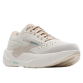 The BROOKS Women's Ghost Max 3 Wide Coconut/Chateau running shoes feature a beige and white design, cushioned sole for comfort, breathable mesh upper, Brooks branding, and light tan laces with accent details.