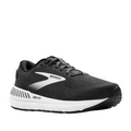 The BROOKS Womens Ariel GTS 24 Wide Black/White running shoe features a mesh upper, white midsole, black outsole, and GuideRails support system, shown against a white background.