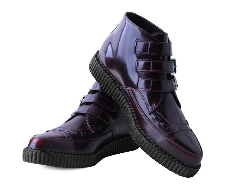 A3170 Burgundy Rub-Off 3-Buckle Pointed Creeper Boot