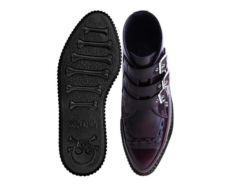 A3170 Burgundy Rub-Off 3-Buckle Pointed Creeper Boot