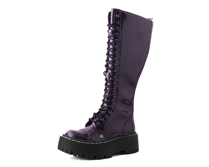 A3187 Burgundy Rub-Off Knee-High Double Decker Boot