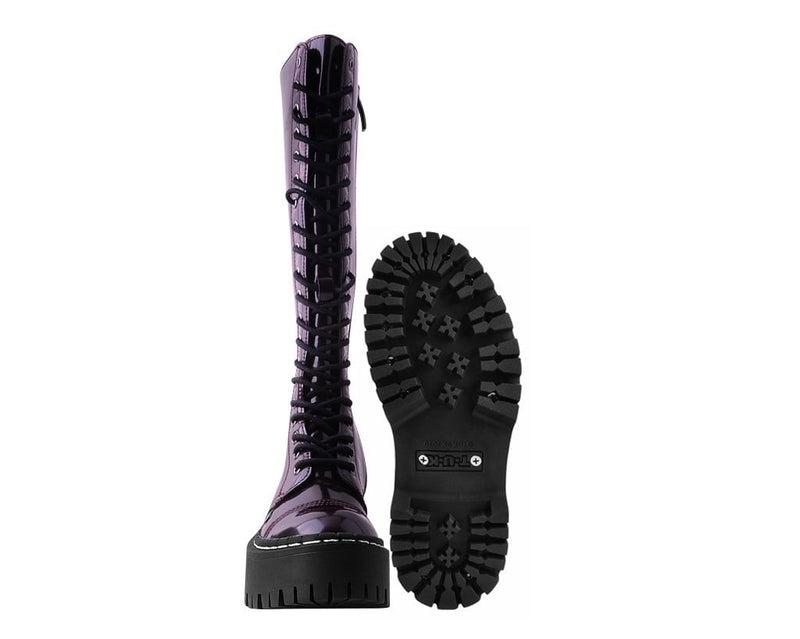A3187 Burgundy Rub-Off Knee-High Double Decker Boot