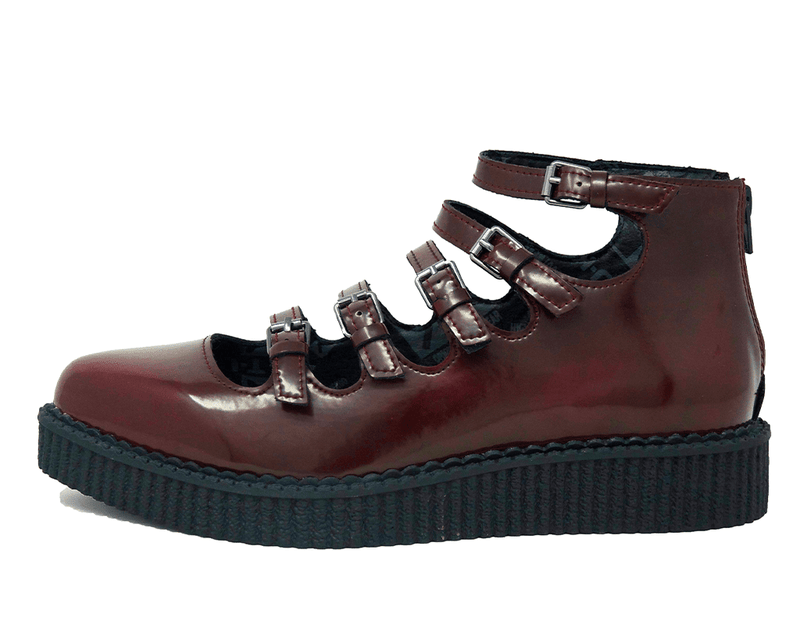A9902L Burgundy Rub-Off Multi Strap Pointed Mary Jane