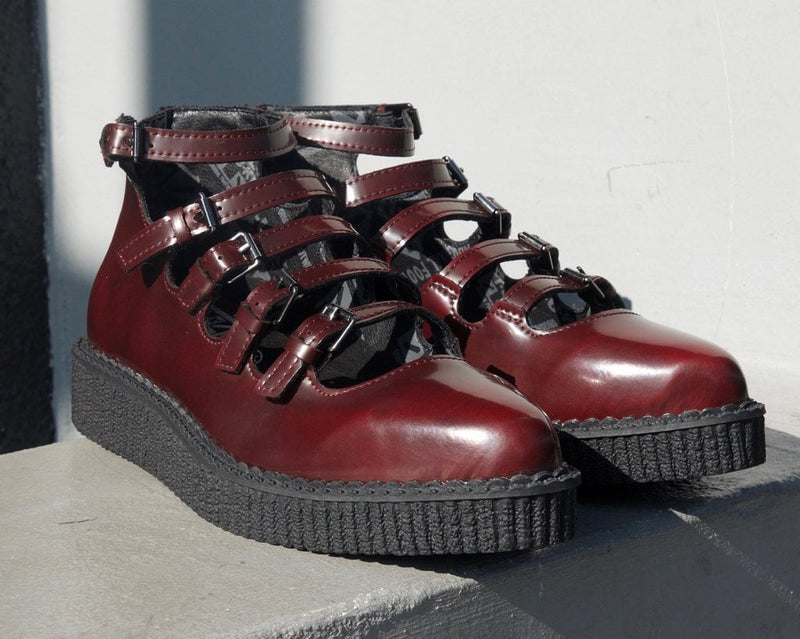 A9902L Burgundy Rub-Off Multi Strap Pointed Mary Jane