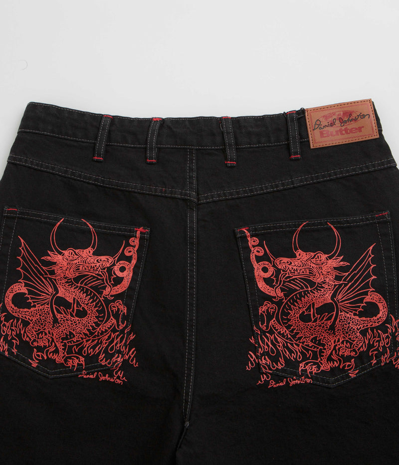 Butter Goods x Daniel Johnston Dragon Denim Shorts in Washed Black