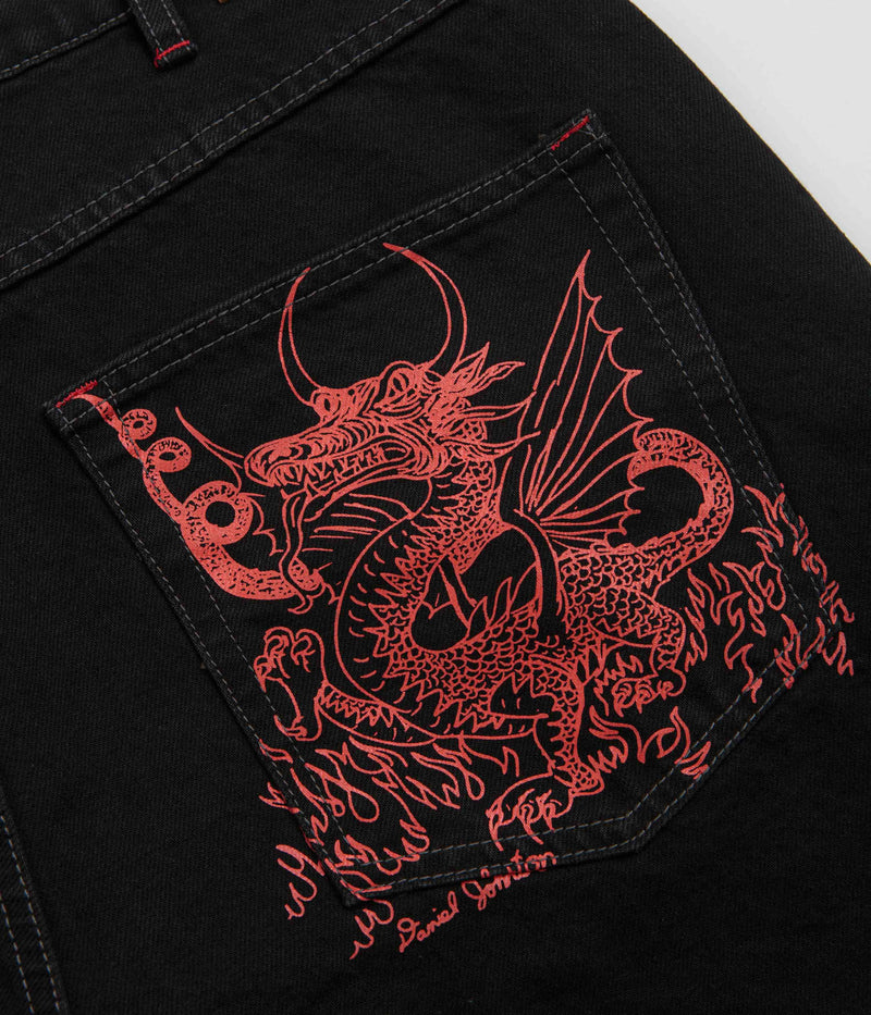 Butter Goods x Daniel Johnston Dragon Denim Shorts in Washed Black