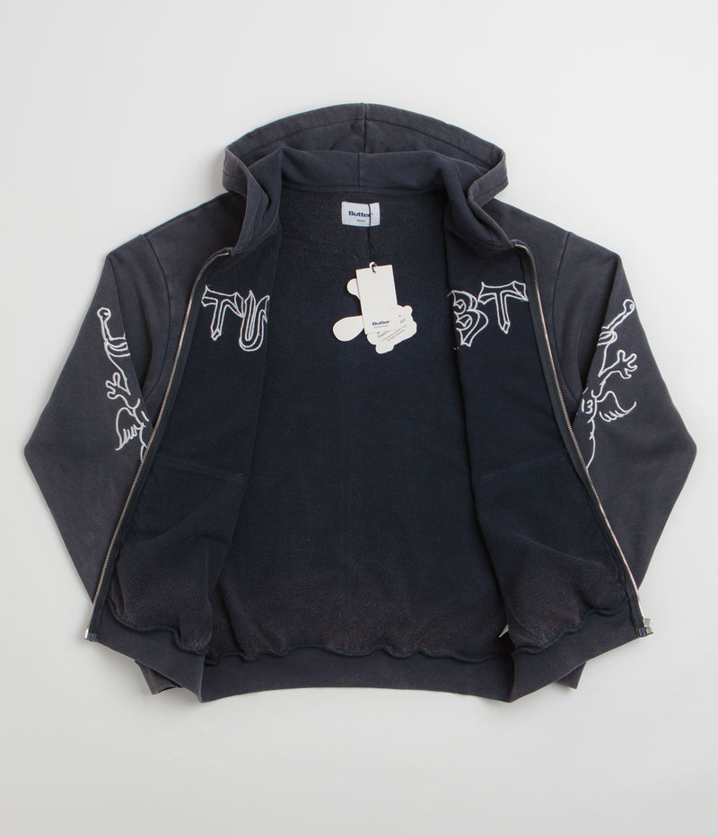 Butter Goods x Daniel Johnston Thirteen Zip-Thru Hoodie in Washed Navy