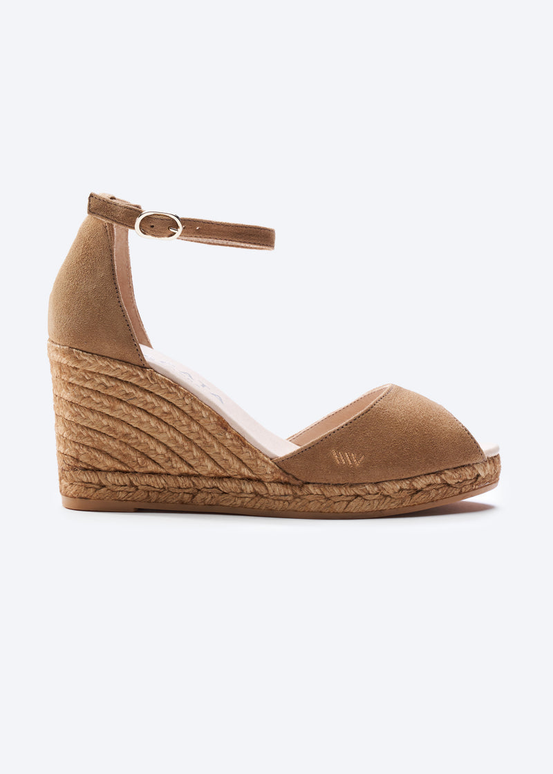 Caprubi Camel Suede Ankle Strap Women Espadrille Wedge