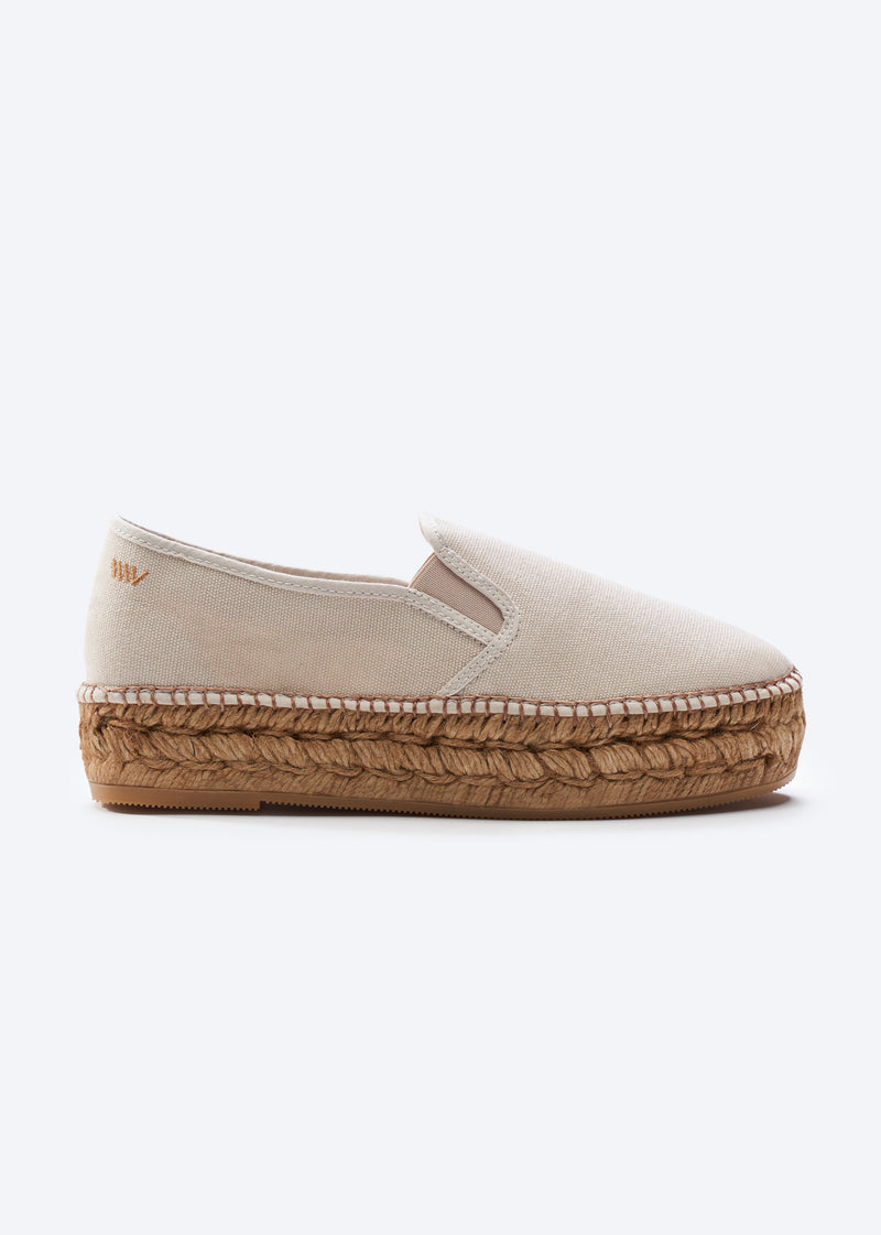 Castell Beige Canvas Slip On Women Espadrille Flatfrom