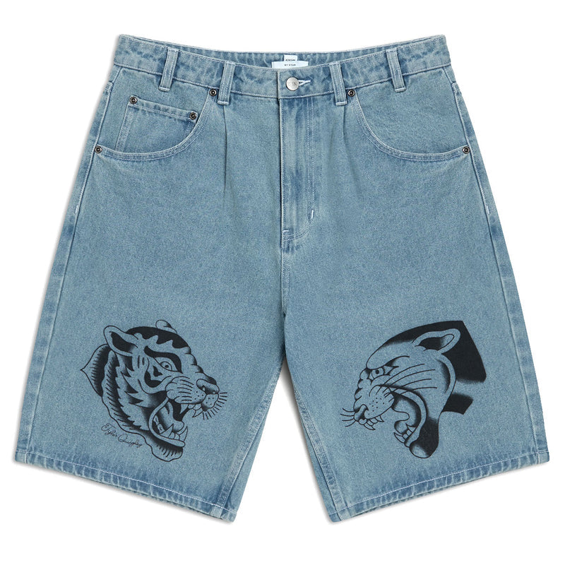 CCS x Tyler Quigley Big Cats 97 Star Denim Shorts - Rinsed Blue