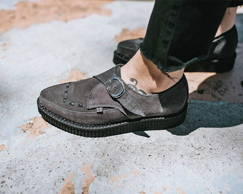 A9764 Charcoal Suede Buckle Pointed Creeper