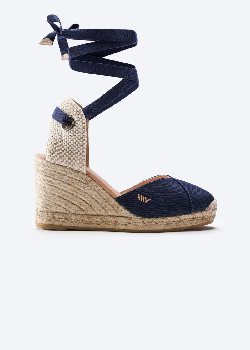 Culip Navy Blue Canvas Lace Up Women Espadrille Wedge