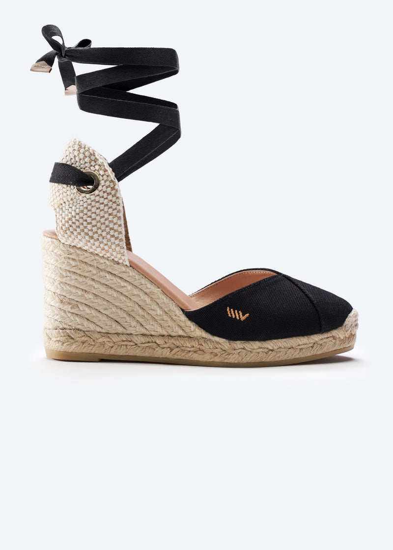 Culip Black Canvas Lace Up Women Espadrille Wedge