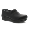 The Dansko Womens XP 2.0 Black Pull Up clog by DANSKO features a closed toe, sleek matte finish, slip-resistant outsole, and a slightly raised heel for comfort and support.