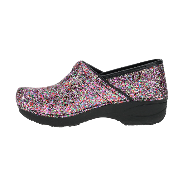 A close up of Dansko Women's XP 2.0 Party Glitter XP clogs by DANSKO, featuring superior arch support.