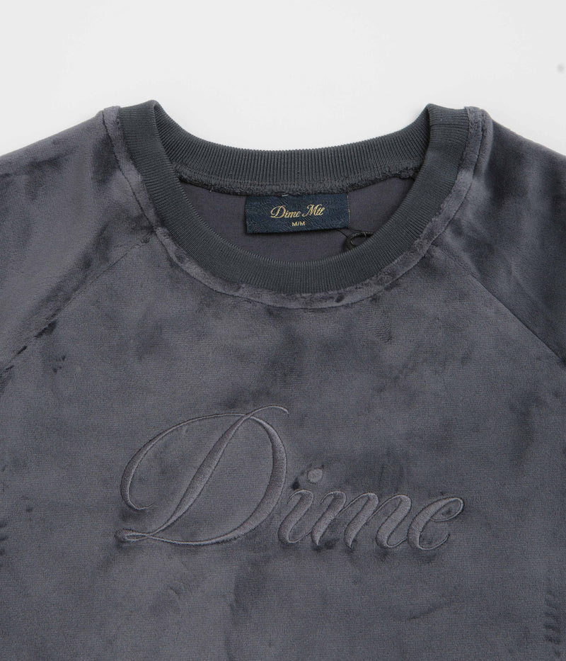 Dime Cursive Velvet Crewneck Sweatshirt in Smoke