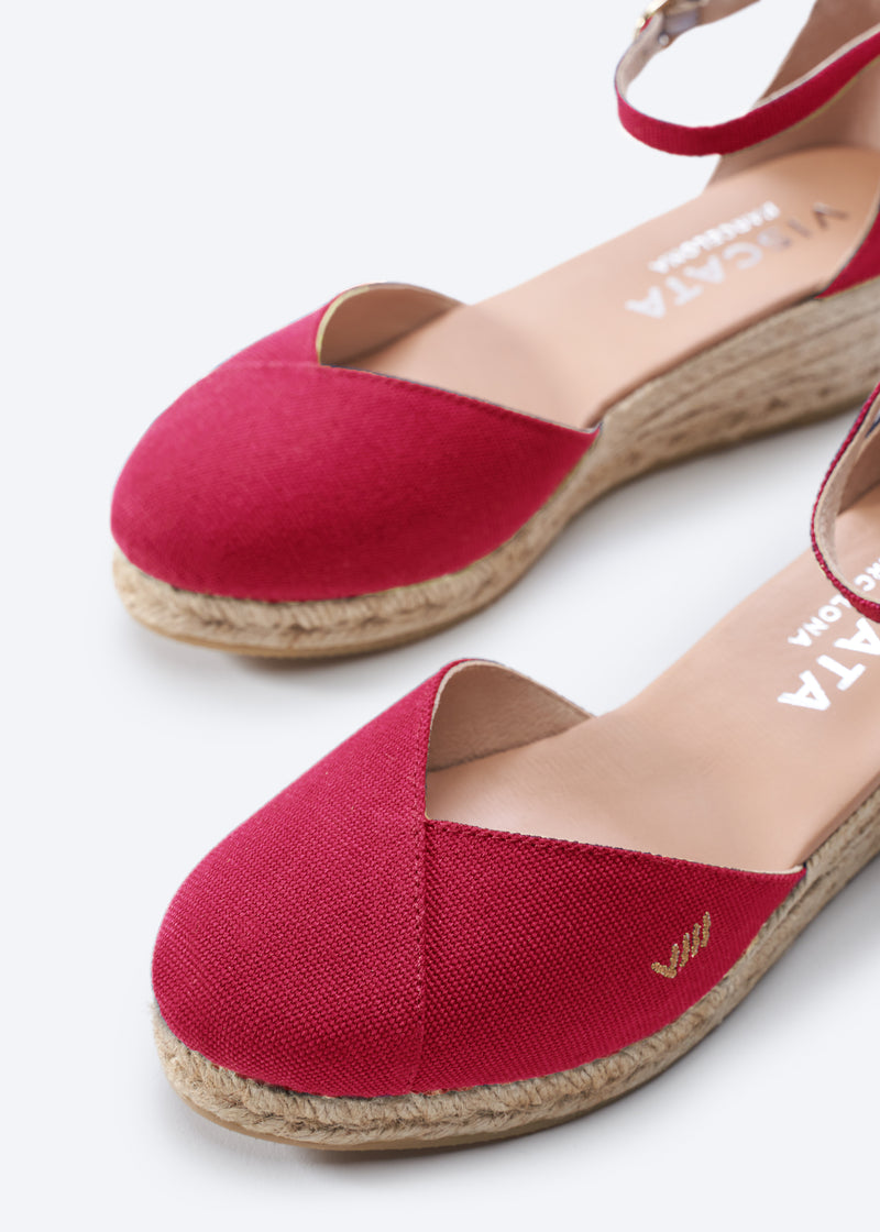 Formiga Limited Edition Cherry Canvas Ankle Strap Women Espadrille Wedges Closed Toe Detail