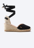 Gava Black Canvas Lace Up Women Espadrille Wedge