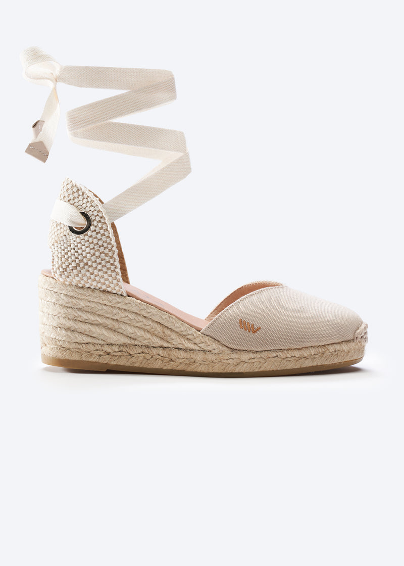 Gava Beige Canvas Lace Up Women Espadrille Wedge