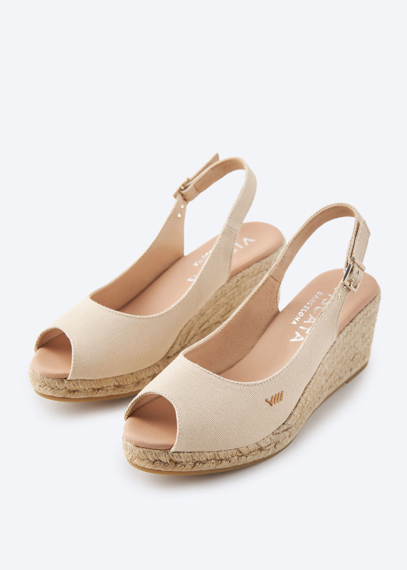 Gavina Beige Canvas Slingback Women Open Toe Espadrille Wedges