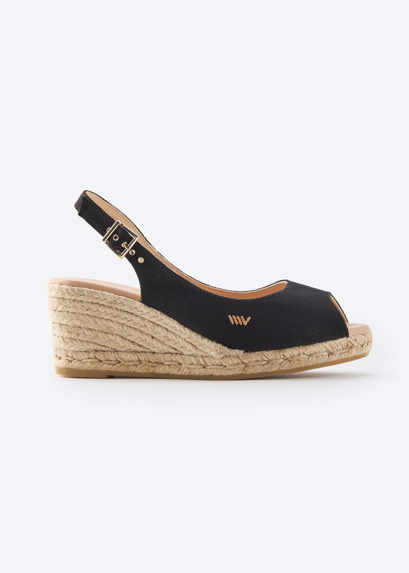 Gavina Black Canvas Slingback Women Espadrille Wedge