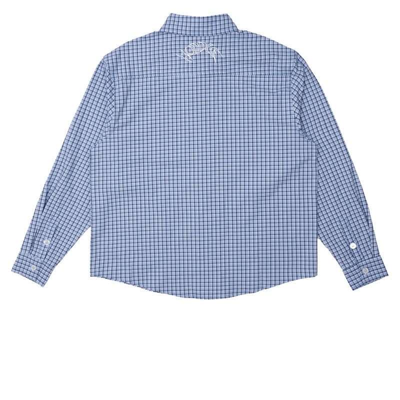 Hoddle Primary Logo Shirt - Gingham Blue