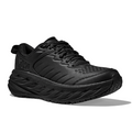 The HOKA Mens Bondi SR Wide is a black athletic sneaker with a thick, textured, slip-resistant outsole, lace-up closure, and subtle HOKA branding on the side, shown on a white background.