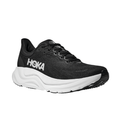 The HOKA mens Arahi 8 Wide in Black/White features a thick white sole, black laces, and a white HOKA logo on the side, plus advanced H-frame technology, displayed at an angle against a plain white background.