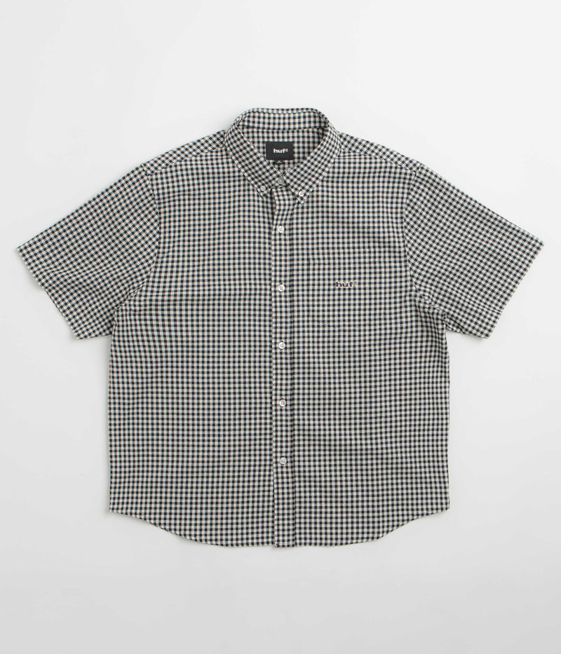 HUF 89 Micro Gingham Short Sleeve Oxford Shirt in Black and White