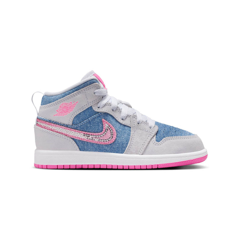 Jordan 1 Mid SE 'Denim Sequin' Little Kids' Shoes
