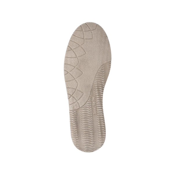 The Josef Seibel Womens Sofie 27 Jeans insole by Josef Seibel features a light beige, textured surface with wavy grip patterns, designed for comfort espadrille styles, shown from above on a white background.