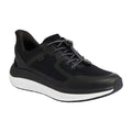 The KIZIK Womens London Black Wide features mesh fabric, rubberized accents, a white sole, and elastic toggle laces for easy wear, offering extra cushioning for comfort and foot pain relief. Shown against a white background.