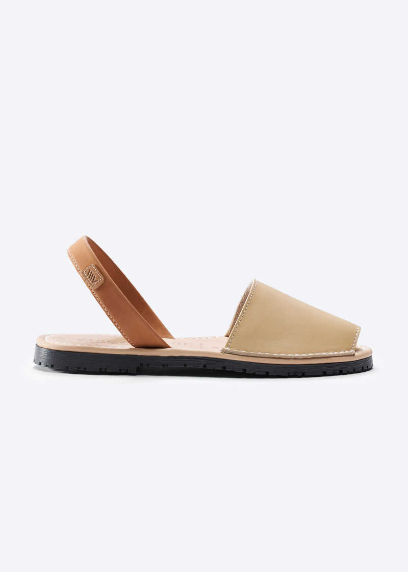 Menorquina Beige Leather Slip On Women Avarcas