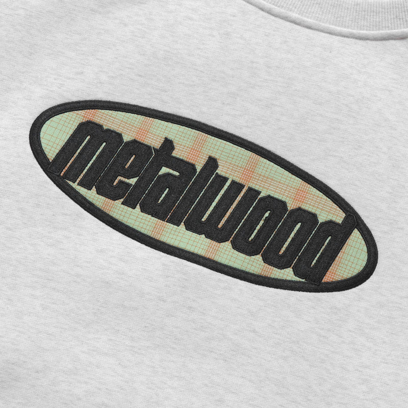Metalwood Plaid Oval Logo Raglan Crewneck Sweatshirt - Heather Grey