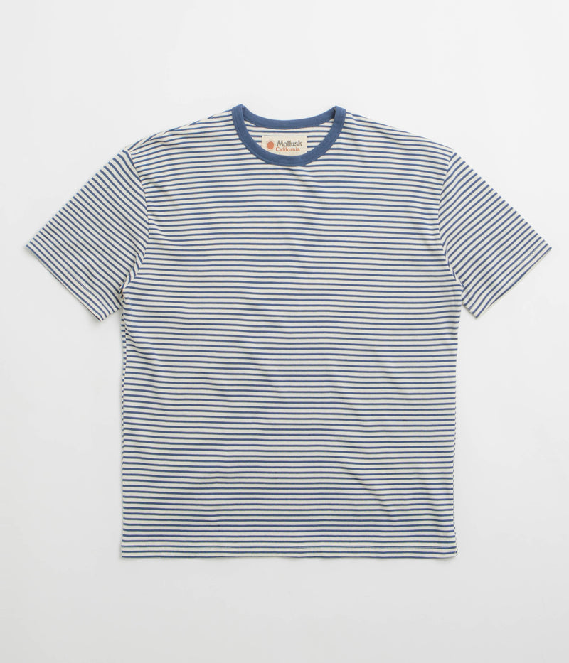 Mollusk Striped Heavy T-Shirt in Natural and Indigo