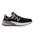 The New Balance Womens 990 V6 Black running shoe by NEW BALANCE is shown in black and gray with white laces, a white midsole, and gray outsole—ideal for comfort and relief from Plantar Fasciitis pain.
