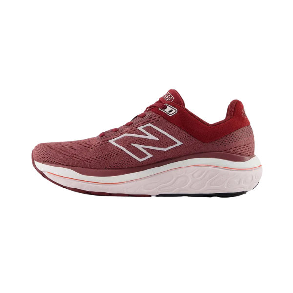 The New Balance Women's Fresh Foam 860v14 in Red/White features a bold white N logo and cushioned Fresh Foam X sole.
