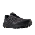 The New Balance Womens Fresh Foam X Hierro v9 Wide Black trail runner features a black and gray design, large N logo, rugged Vibram® outsole, and Fresh Foam branding on the midsole, shown against a white background.