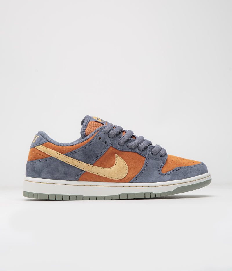 Nike SB Dunk Low Pro Shoes in Light Carbon and Sesame and Monarch