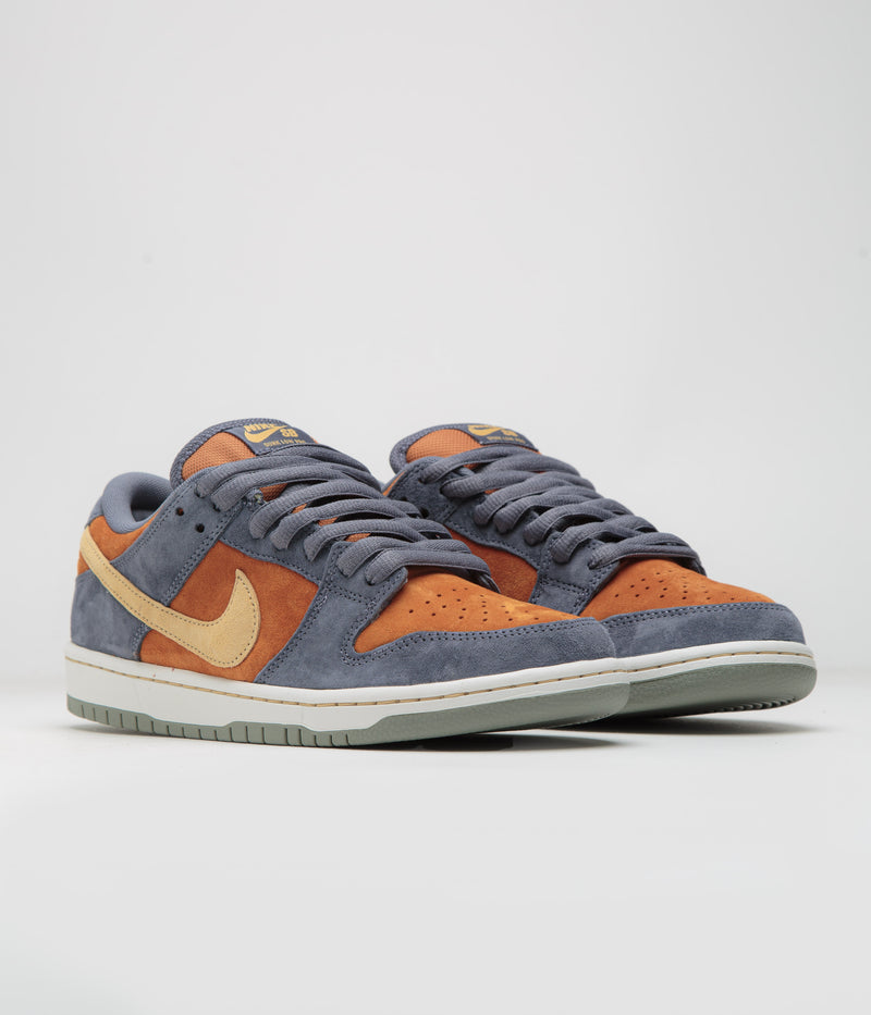 Nike SB Dunk Low Pro Shoes in Light Carbon and Sesame and Monarch