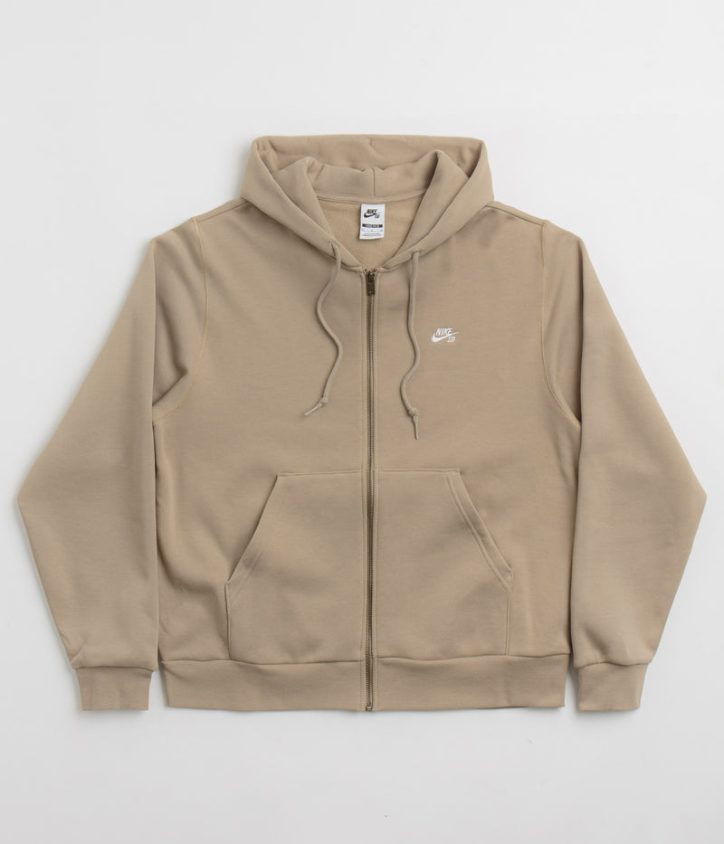 Nike SB Essential Logo Full Zip Hoodie in Khaki and White
