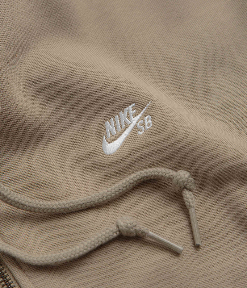 Nike SB Essential Logo Full Zip Hoodie in Khaki and White
