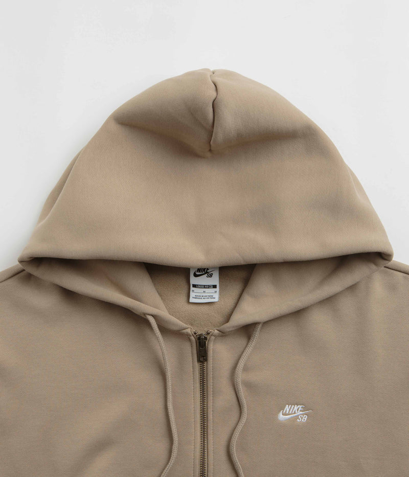 Nike SB Essential Logo Full Zip Hoodie in Khaki and White