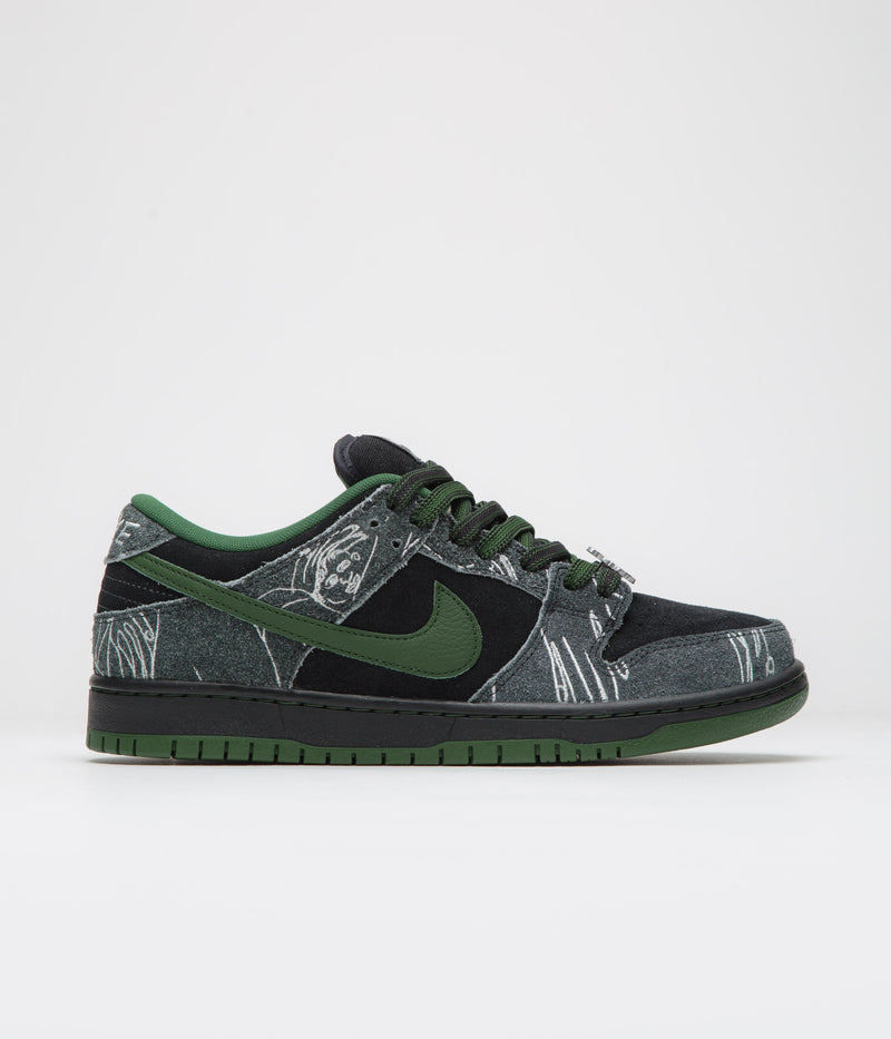 Nike SB x There Skateboards Dunk Low Shoes in Black and Gorge Green and Summit White
