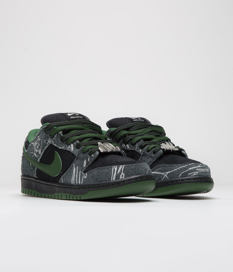 Nike SB x There Skateboards Dunk Low Shoes in Black and Gorge Green and Summit White