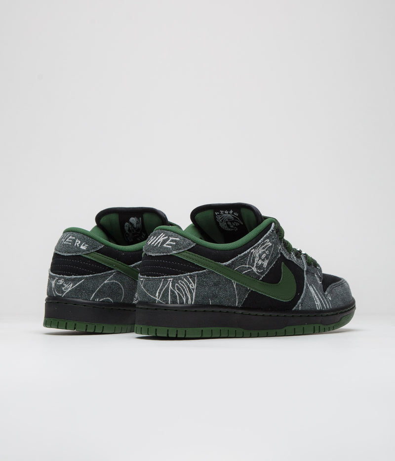 Nike SB x There Skateboards Dunk Low Shoes in Black and Gorge Green and Summit White