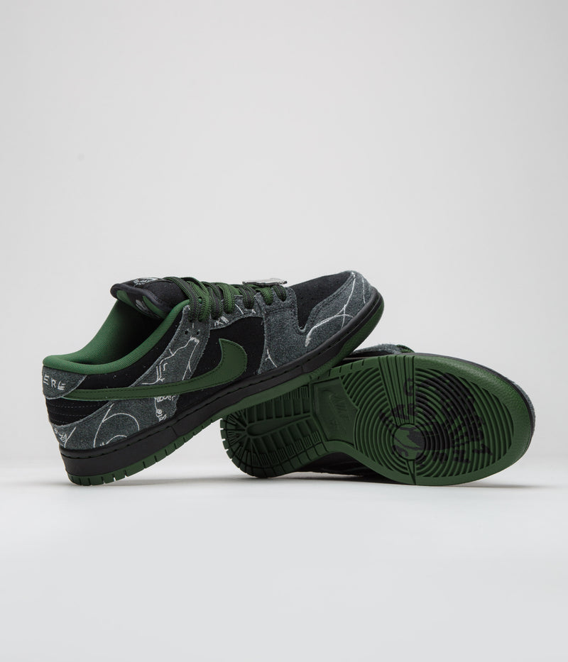 Nike SB x There Skateboards Dunk Low Shoes in Black and Gorge Green and Summit White